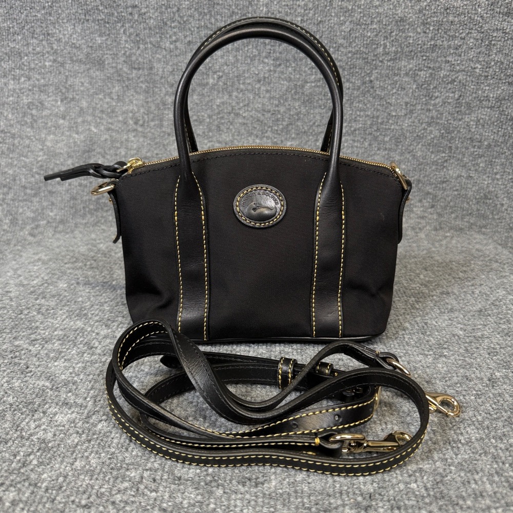 Dooney & Bourke Madeline Small Black Nylon Leather Trim Satchel Crossbody Bag